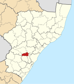 Map of KwaZulu-Natal with Msunduzi highlighted (2011)